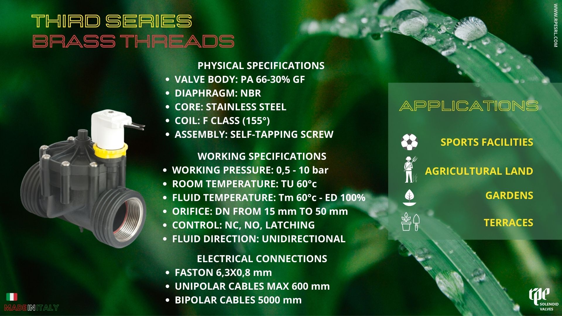 RPE Irrigation Solenoid Valves - Third Series Brass Threads 